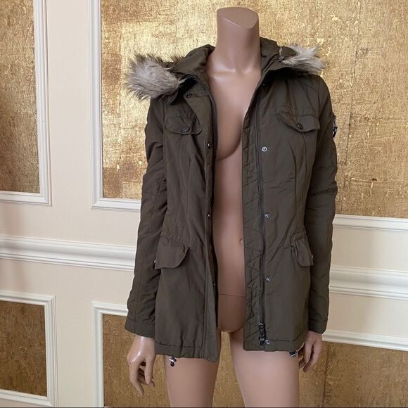 ZARA brown faux fur  hooded parka coat size S - Picture 3 of 8